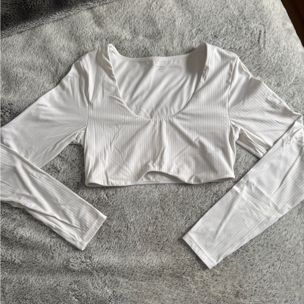 Aerie White Long Sleeve Crop Top